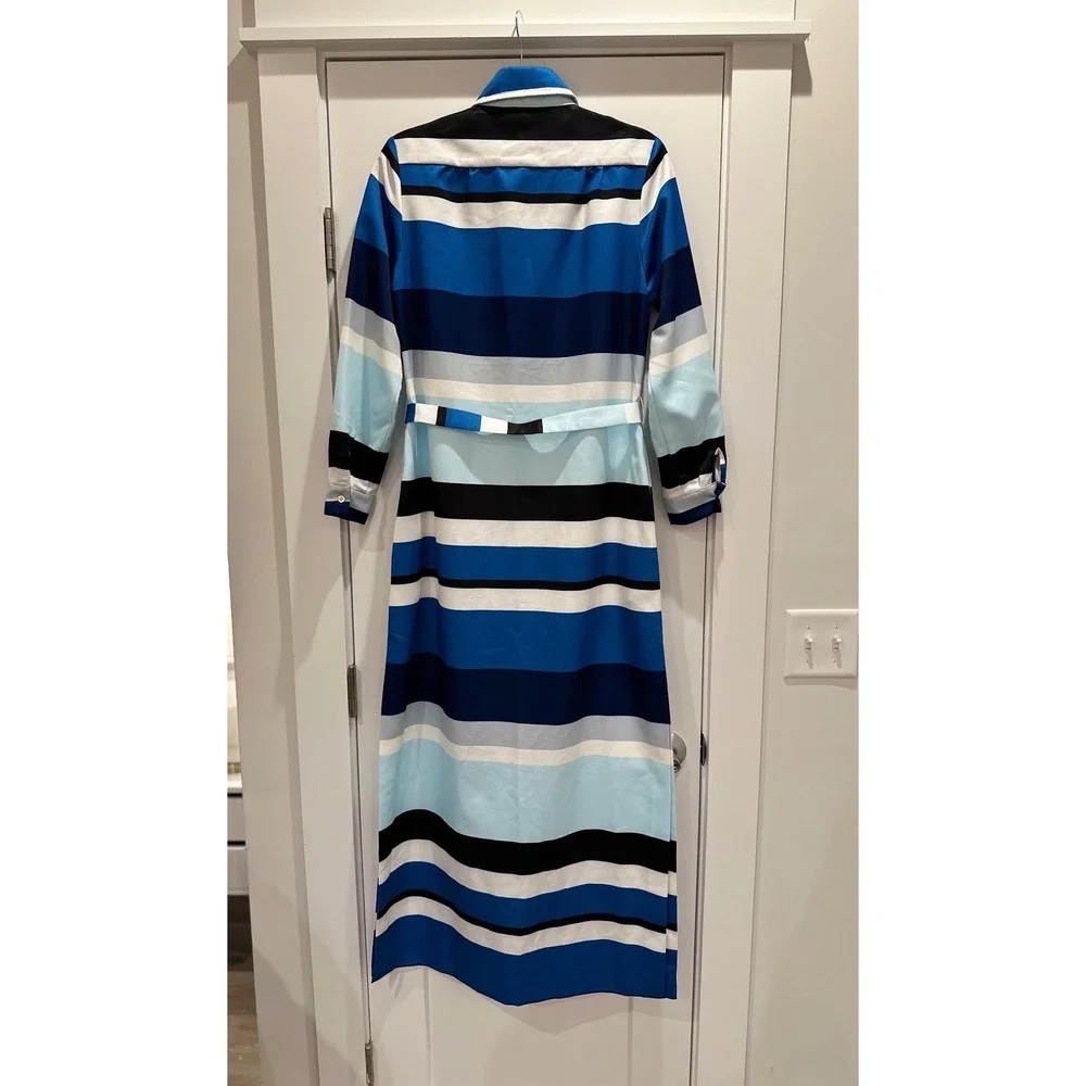 CK Bradley Monteith Caftan Button Down Maxi Dress Lexington Stripe Blue Medium